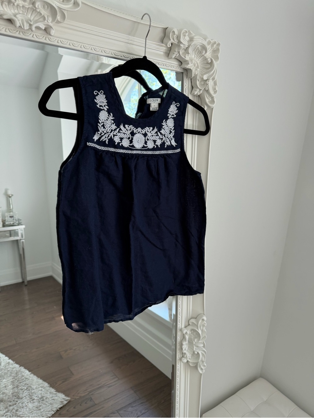 J. Crew Navy Sleeveless Embroidered Yoke Camisole